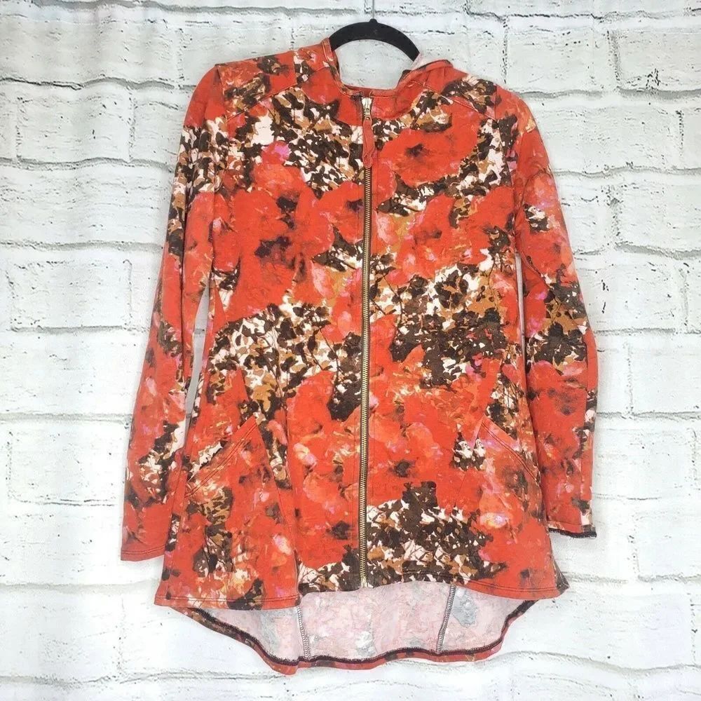 LOGO Lounge French Terry Printed Hooded Full Zip Jacket Womens Floral XS Cotton
